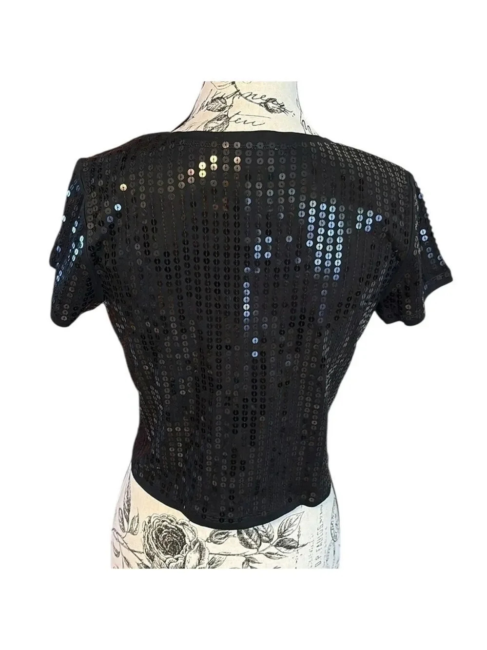 LOFT Black Sequin Shrug Cardigan Short Sleeve Size S New